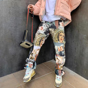 Art pattern fashion street style loose trousers