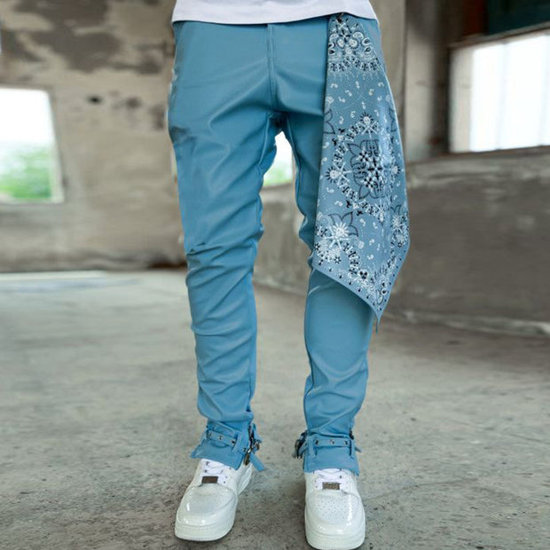 Solid color street fashion kerchief slit design overalls
