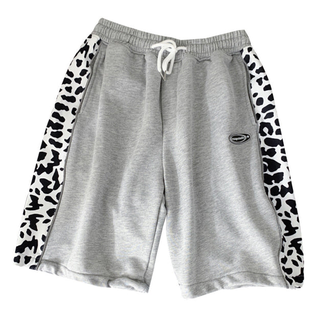 Street retro leopard stitching shorts