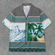 Street Stripe Print Loose Short Sleeve Shirt Casual Set