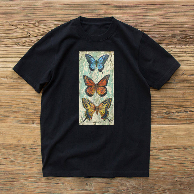 Retro butterfly print street short-sleeved T-shirt