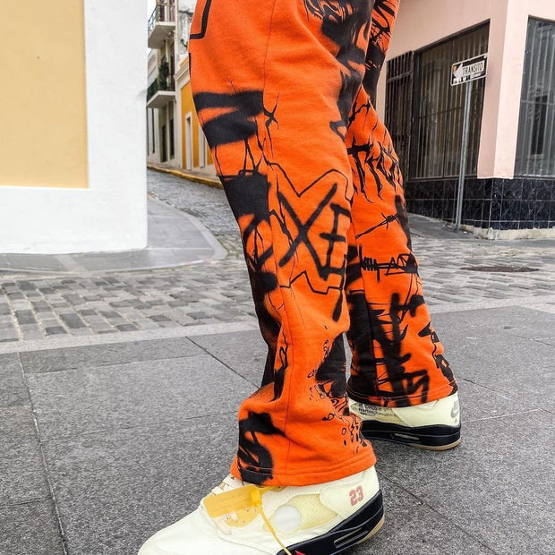 Hip-hop personality rock print street trousers