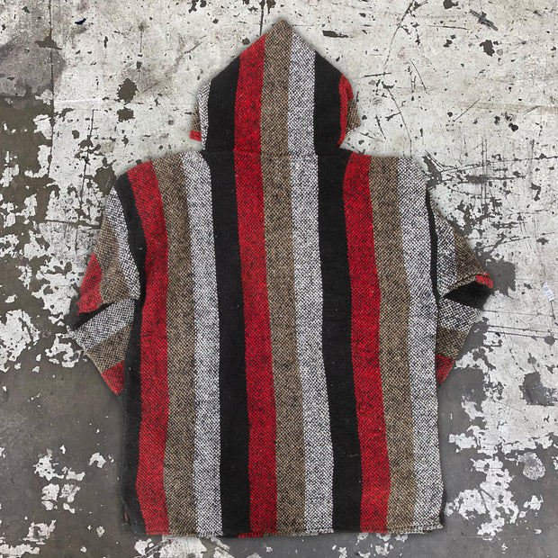 Fashion cotton and linen striped red hoodie