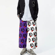 Casual contrast color cartoon pattern stitching trousers loose