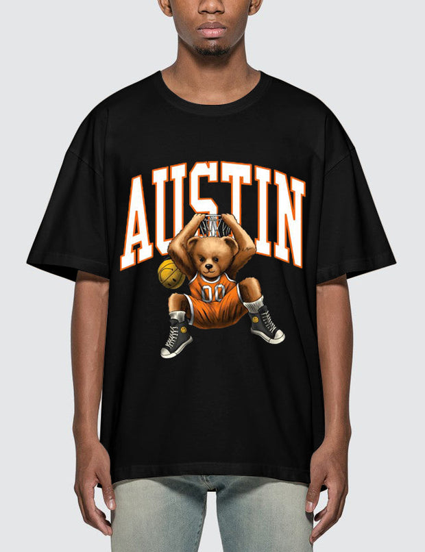 Personalized sports basketball bear print T-shirt