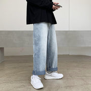 Jeans Men's Trendy Brand Hong Kong Style Loose Casual Daddy Wide Leg Pants Men's Korean Trend Striped Straight Pants
