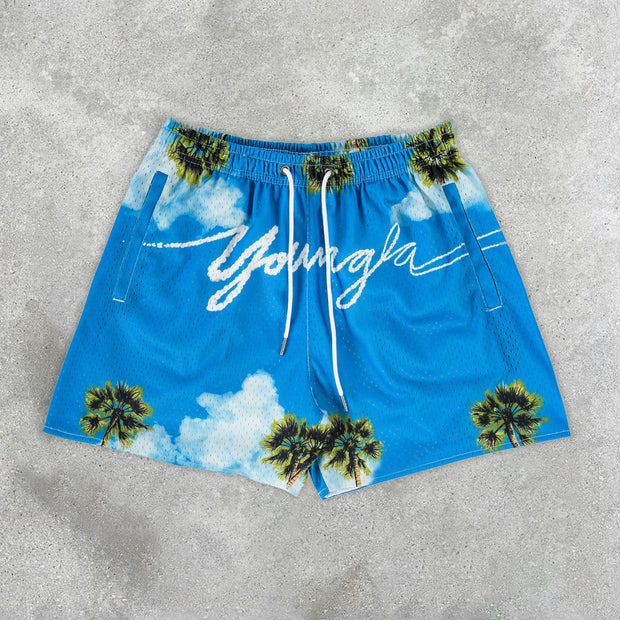 Relaxed Resort Print Mesh Shorts