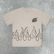 Retro fashion brand flame print street T-shirt
