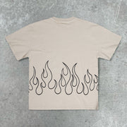 Retro fashion brand flame print street T-shirt