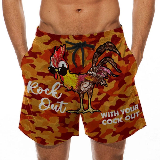 Men's quick-drying beach shorts printed casual shorts with pockets on both sides