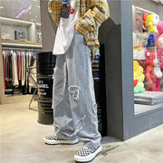 Hip-hop jeans men's love all-match loose straight mopping the floor old high street long pants