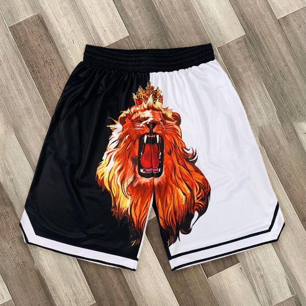 Contrasting color tiger print track shorts