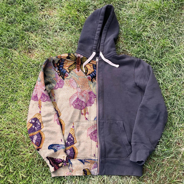Butterfly stitching trend printing zipper cardigan hoodie