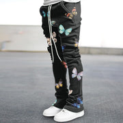 Retro Street Butterfly Print Flared Pants