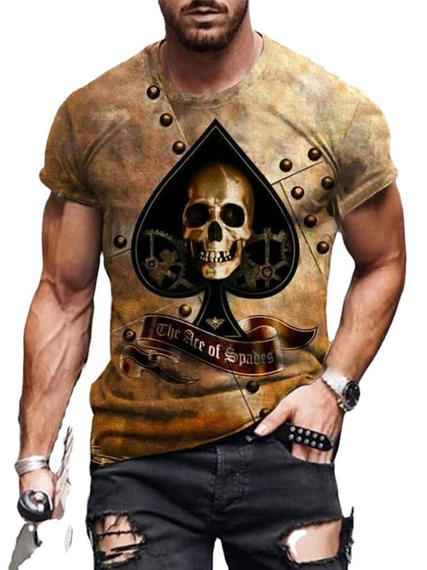 Casual round neck short sleeve digital print slim men's T-shirt