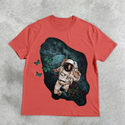 Astronaut Vintage Butterfly Print Short Sleeve T-Shirt