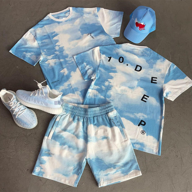 Graphic Print Tie Dye Short Sleeve Two Piece
