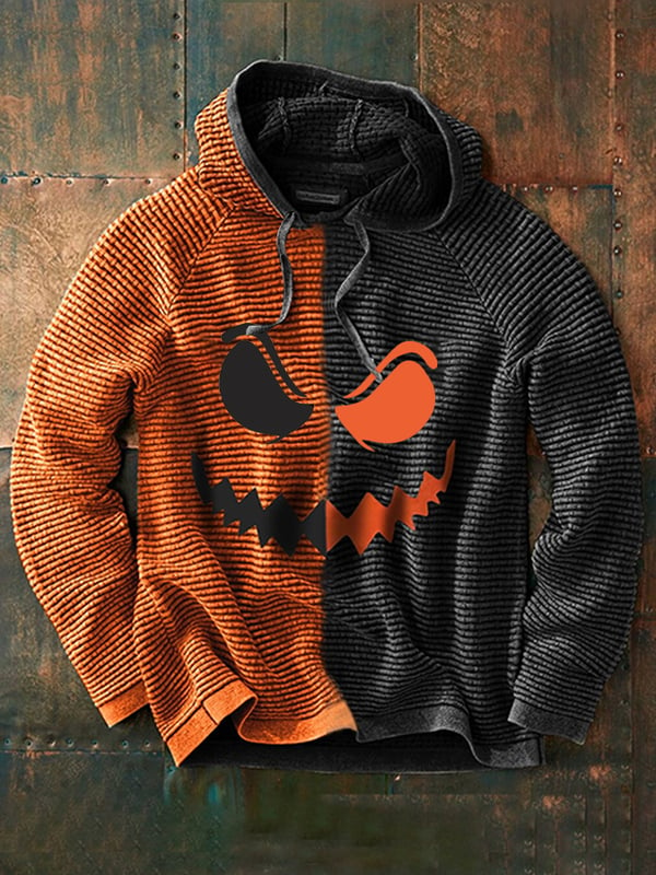 Men's Winter Halloween Contrast Hooded Drawstring Sweatshirt