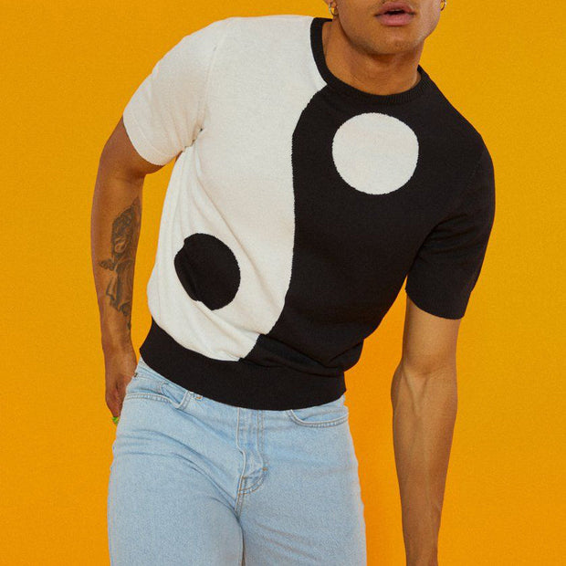 Colorblock yin and yang print knitted men's top
