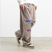 Personalized pattern printed corduroy casual trousers