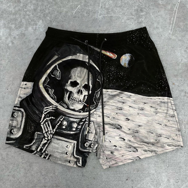 Statement Retro Moon Skull Print Shorts