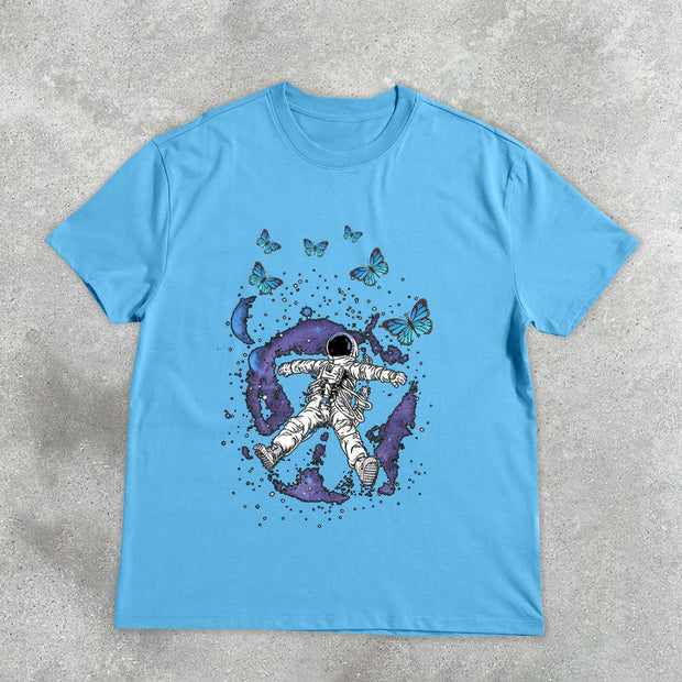 astronaut butterfly design print T-shirt