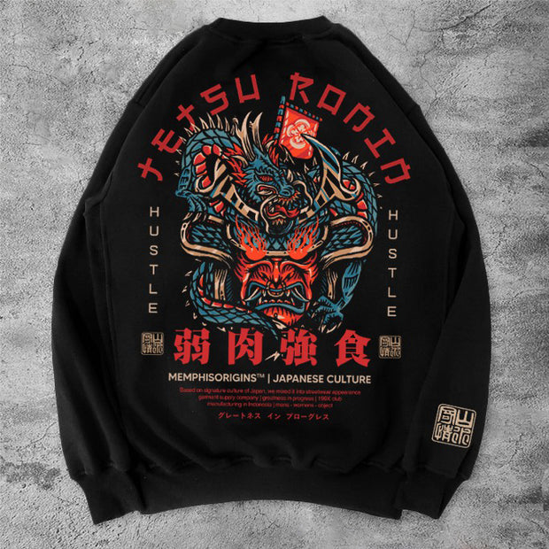 Casual black dragon warrior japanese home sports long sleeve sweatshirt