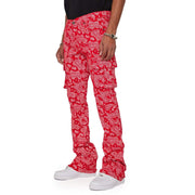 Personalized street style cashew flower print multi-pocket men's trousers