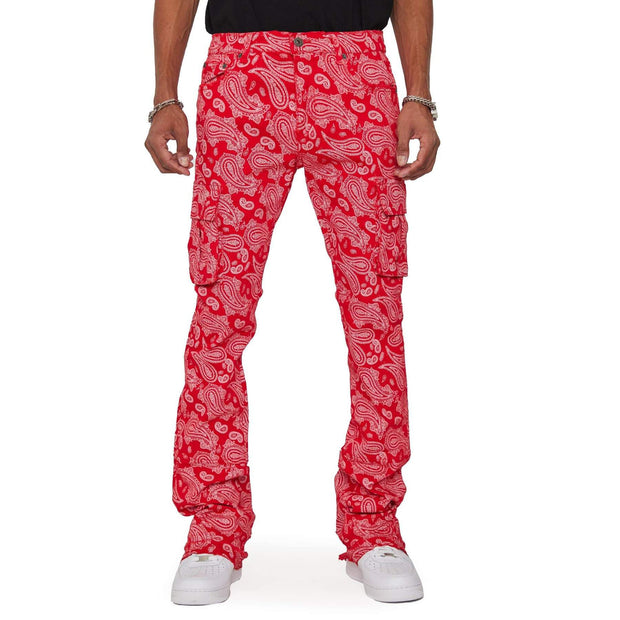 Personalized street style cashew flower print multi-pocket men's trousers