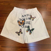 Retro butterfly text print casual shorts