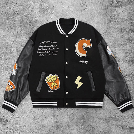 Casual retro french fries rugby baseball jacket