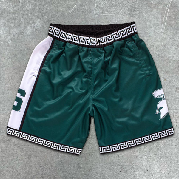 Graphic Print Contrast Basketball Shorts