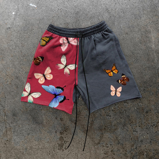 Retro street hit color butterfly print sports shorts