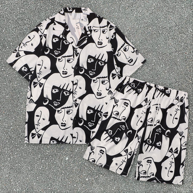 Street fashion brand lapel loose short-sleeved shirt suit