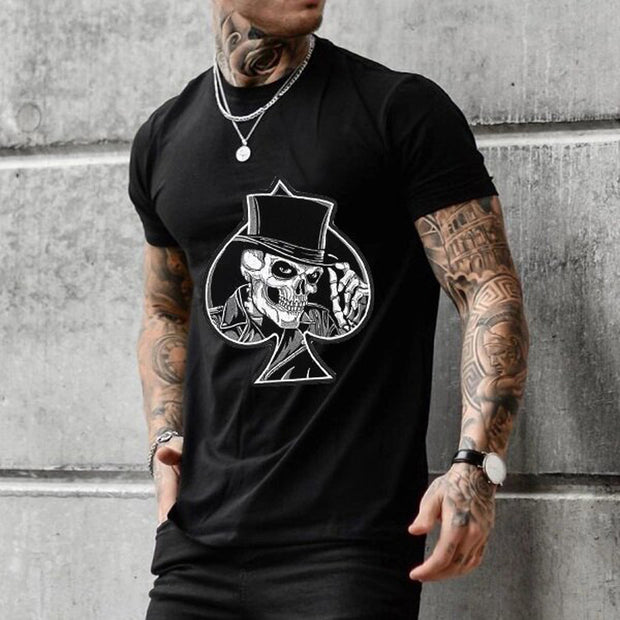 Casual round neck short sleeve printed long pullover men's T-shirt