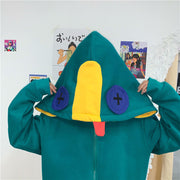 Frog Plus Size Fashion Half-Zipper Loose Hooded Jacket