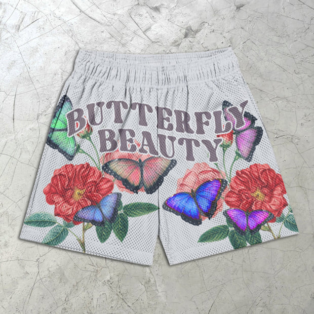 Floral Butterfly Print Elastic Shorts