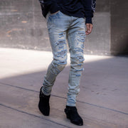 Hip hop street distressed washed ripped loose jeans