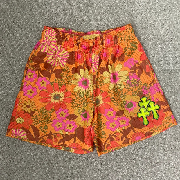 Street contrast color cross print shorts