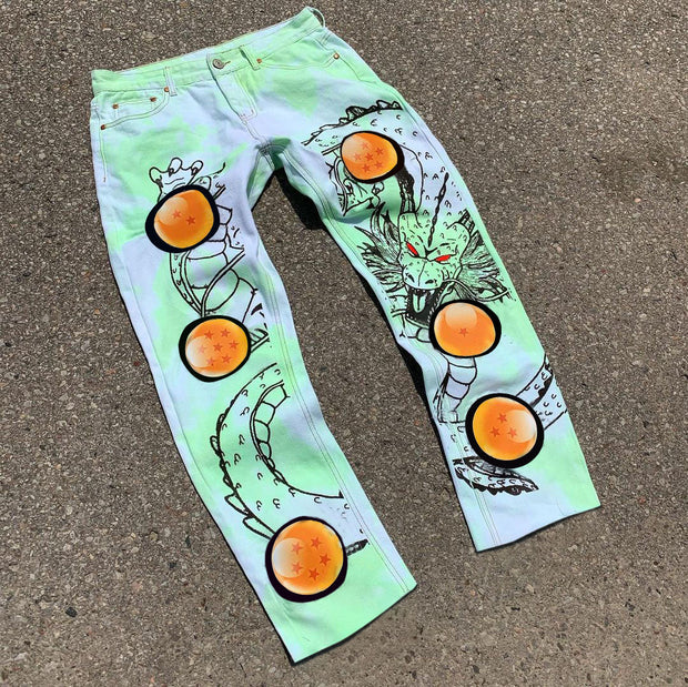 Street style dragon ball print casual jeans