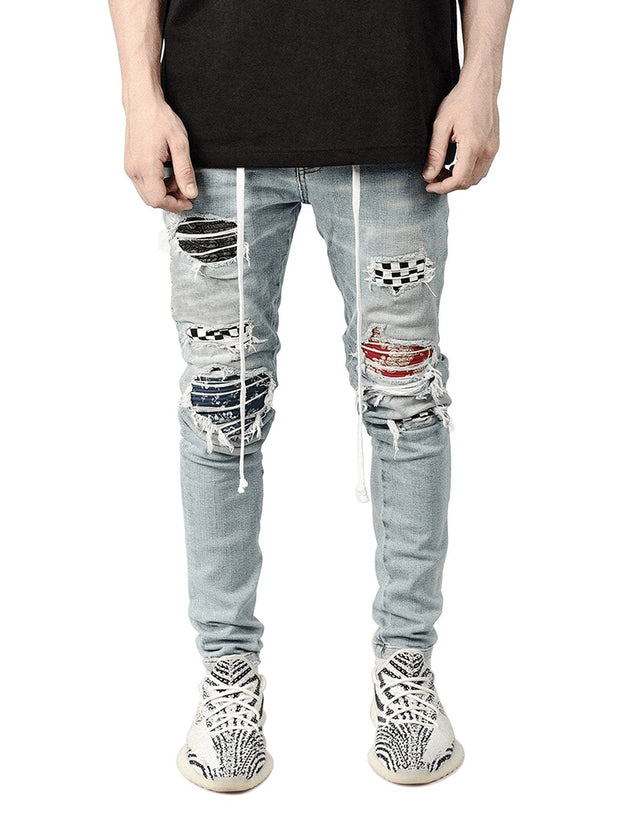 Slim-fit ripped pants men's jeans