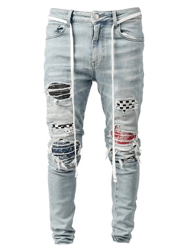 Slim-fit ripped pants men's jeans