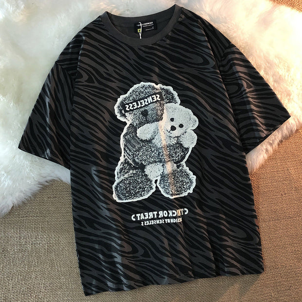 Tide brand zebra print short-sleeved T-shirt