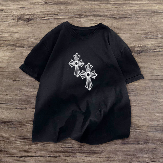Cross-print street fashion short-sleeved T-shirt