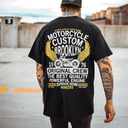 Retro motorcycle print casual short sleeve T-shirt