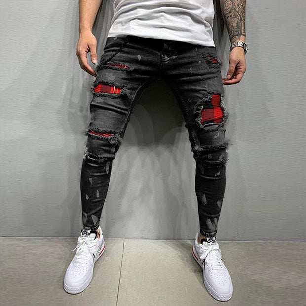 Men's slim ripped pencil pants new men's paint jeans