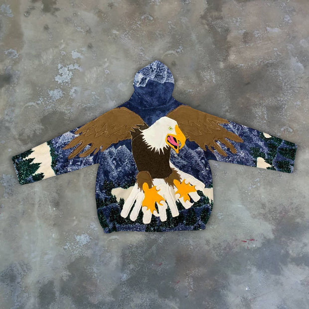 Personalized fashion eagle print plush hoodie