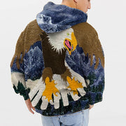 Personalized fashion eagle print plush hoodie