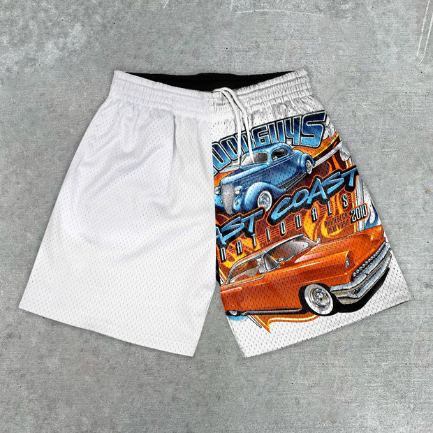 Stylish Preppy Racing Print Casual Sports Shorts