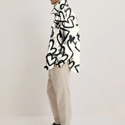 Fashion printed loose lapel coat